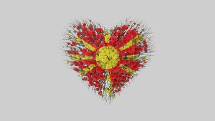 Macedonia National Day. September 8. Independence Day. Heart shape made out of flowers on white background. 3D rendering.