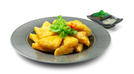 Burmese Chickpea Tofu  Deep Fried Served with Nut Dipping Sauce