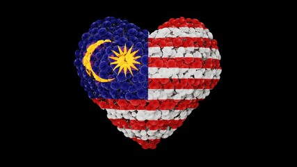 Malaysia National Day. August 31. Independence Day. Heart shape made out of flowers on black background. 3D rendering.