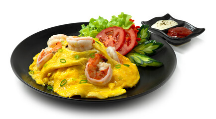 Creamy Omelet with Shrimps on Rice