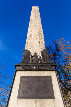 Cleopatra's Needle an ancient Egyptian obelisk from Egypt on The Embankment in London England UK overlooking the River Thames which is a popular tourist travel destination landmark, stock photo image