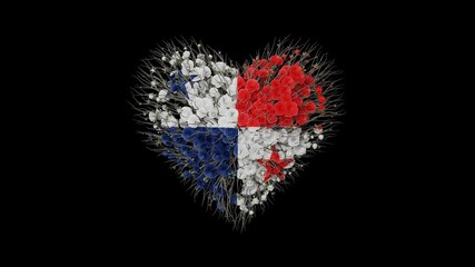 Panama National. Independence Day. Heart shape made out of flowers on black background. 3D rendering.