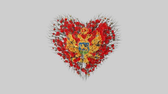 Montenegro National Day. July 13. Statehood Day. Heart shape made out of flowers on white background. 3D rendering. - Powered by Adobe