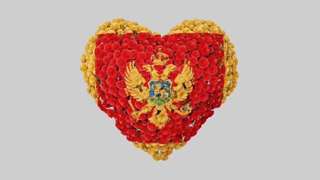 Montenegro National Day. July 13. Statehood Day. Heart shape made out of flowers on white background. 3D rendering.