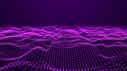 Abstract wave of particles. Smooth abstract gradient dynamic wave of many glowing particles. Network of neon dots. Big data. Digital background. 3d rendering