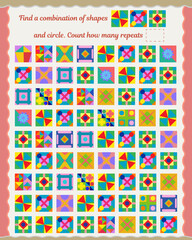  Puzzle for kids and adults. Development of attention, thinking, memory. Find and Count a Combination of Shapes Worksheet