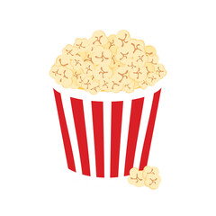Popcorn in a striped bucket icon vector. Cinema popcorn box icon vector. Paper bag full of popcorn icon isolated on a white background