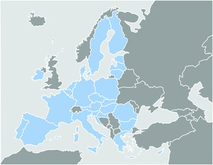 Europakarte EU grau / blau mit dicken weißen Ländergrenzen(nach Brexit) © Benjamin ['O°] Zweig