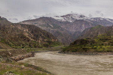 Fototapeta na wymiar River Panj (Pyandzh) between Tajikistan and Afghanistan