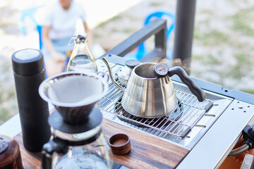 Kettle for boiling water to brew espresso coffee