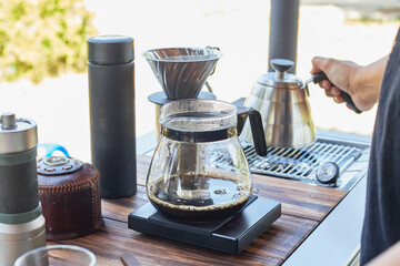 Dripping espresso coffee by using  filtration paper