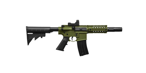 Air rifle isolate on a white back. A copy of a real military carbine. Weapons for sports and...