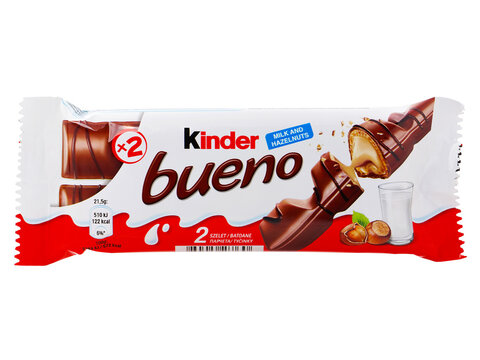 BUCHAREST, ROMANIA - MARCH 21, 2015. Kinder Bueno, milk and hazelnuts crispy chocolate bar