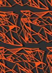 Hand drawn geometric graphic lined pattern in orange colors on black background.Design for home decor,paper,textile, wrapping paper,wallpaper,invitation card background.