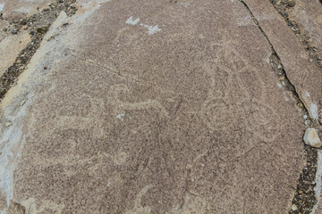 Ancient petroglyphs in Langar village in Wakhan valley, Tajikistan