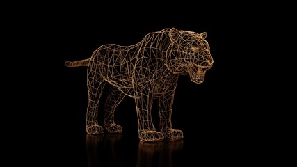 A tiger made of many polygons on a black uniform background. Constructor of cubic elements. Art of the wild animal world in modern performance. 3d rendering.