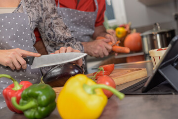 Cutting of vegetables in the kichen