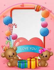 Happy Valentine's day greeting card with a couple bear and gift