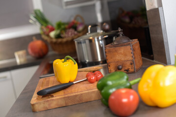 preparing a vegetarian meal in the kitchen