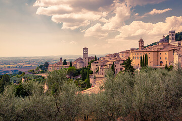 Panoramic view of the famous city of Assisi in Italy
