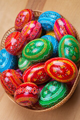 Background with painted Easter Eggs. Happy Easter egg.