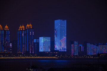 wuhan, china, 10/19/2019 , Wuhan city at night with lights illuminating the city.