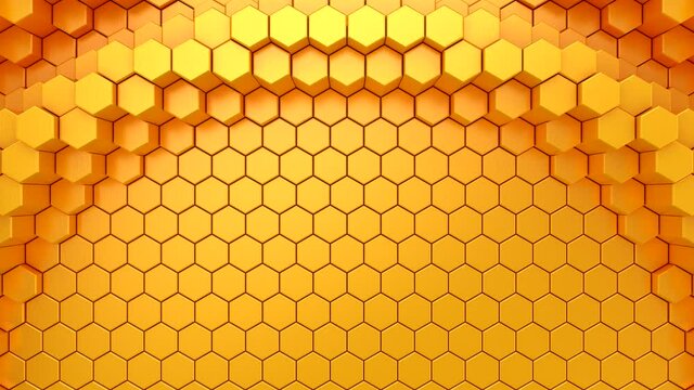 Hexagons Form A Wave. Abstract motion, 3d rendering, 4k resolution
