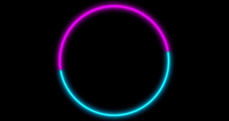 Neon Circle background with LED frame screens. Fluorescent abstract blue, purple color. . 3D illustration
