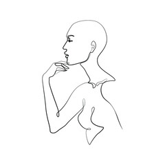 Woman abstract silhouette, bald girl, continuous line drawing, small tattoo, print for clothes and logo design, emblem or logo design, isolated vector illustration.