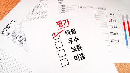Performance evaluation form, work evaluation concept. Translation: 