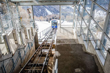 Funicular train in the Swiss alps
