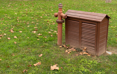 A fire hydrant in green park. 