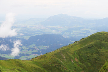 Panorama of Alps opening from Fellhorn peak, Bavaria, Germany