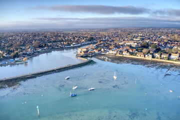 Beautiful Emsworth Waterfront with Yachts and Boats moored at this idyllic location aerial view.