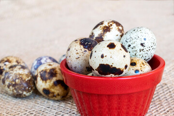 quail eggs in the red pot. selective focus