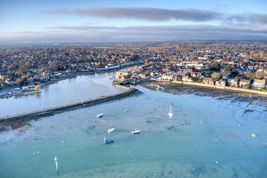 Beautiful Emsworth Waterfront with Yachts and Boats moored at this idyllic location aerial view.