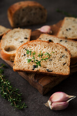 Italian ciabatta bread with olives and herbs