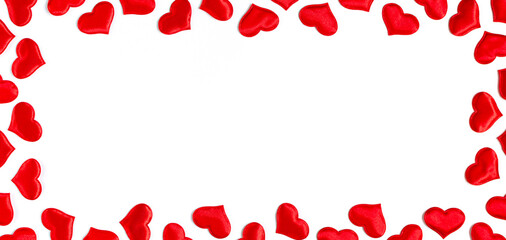 frame made of red hearts isolated on white background, Valentine's day concept