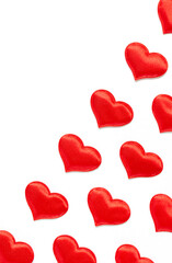 Fototapeta premium Valentine day background with red hearts, flat lay with copy space