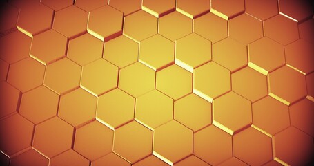 Abstract geometric honey gold hexagone background. 3D rendering. 3D illustration