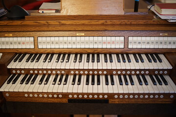 old church organ keys close up
