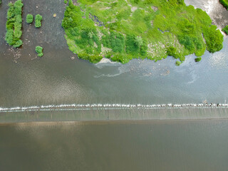 Weir on river Berounka in Hyskov, Czech republic in Central bohemian region