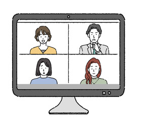 パソコンでのリモートワークのイラスト素材