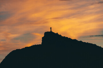 silhouette of christ redeemer in Rio de Janeiro Brazil 