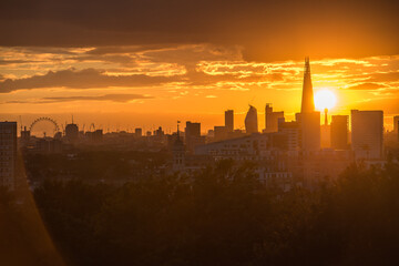 London city skyline at sunset