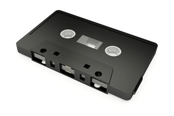 Retro black cassette tape isolated on white background, 3D rendering