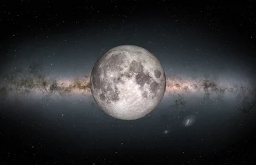 Photo sur Plexiglas Pleine Lune arbre Our satellite is the moon with Milky Way galaxy in the background "Elements of this image furnished by NASA "