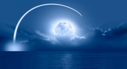 Long Exposure Night Time Rocket Launch - Planet Earth with a spectacular sunset "Elements of this image furnished by NASA" 