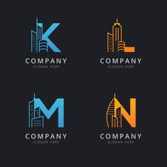 Letter K L M and N with abstract building logo template