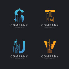 Letter S T U and V with abstract building logo template